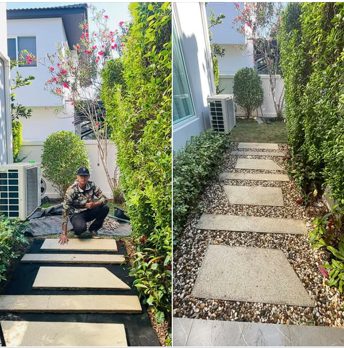 Garden walkway improvement work🏡 Use high-quality geotextile. A simple and practical walkway. งานปรับปรุงทางเดินสวน .รองพื้นด้วยวัสดุ กันวัชพืช Geotextile คุณภาพดี เรียบง่าย ใช้ได้จริง